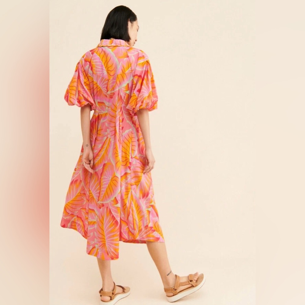 FARM Rio Coral Orange Floral Midi Dress - Picture 9 of 11